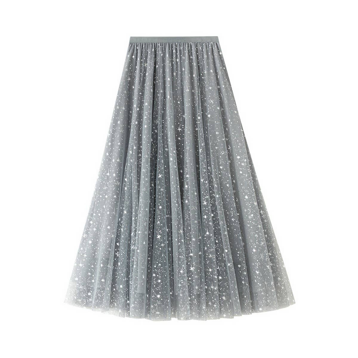 STARRY SEQUIN TULLE A LINE FAIRY MIDI SKIRT_CWBMS0389