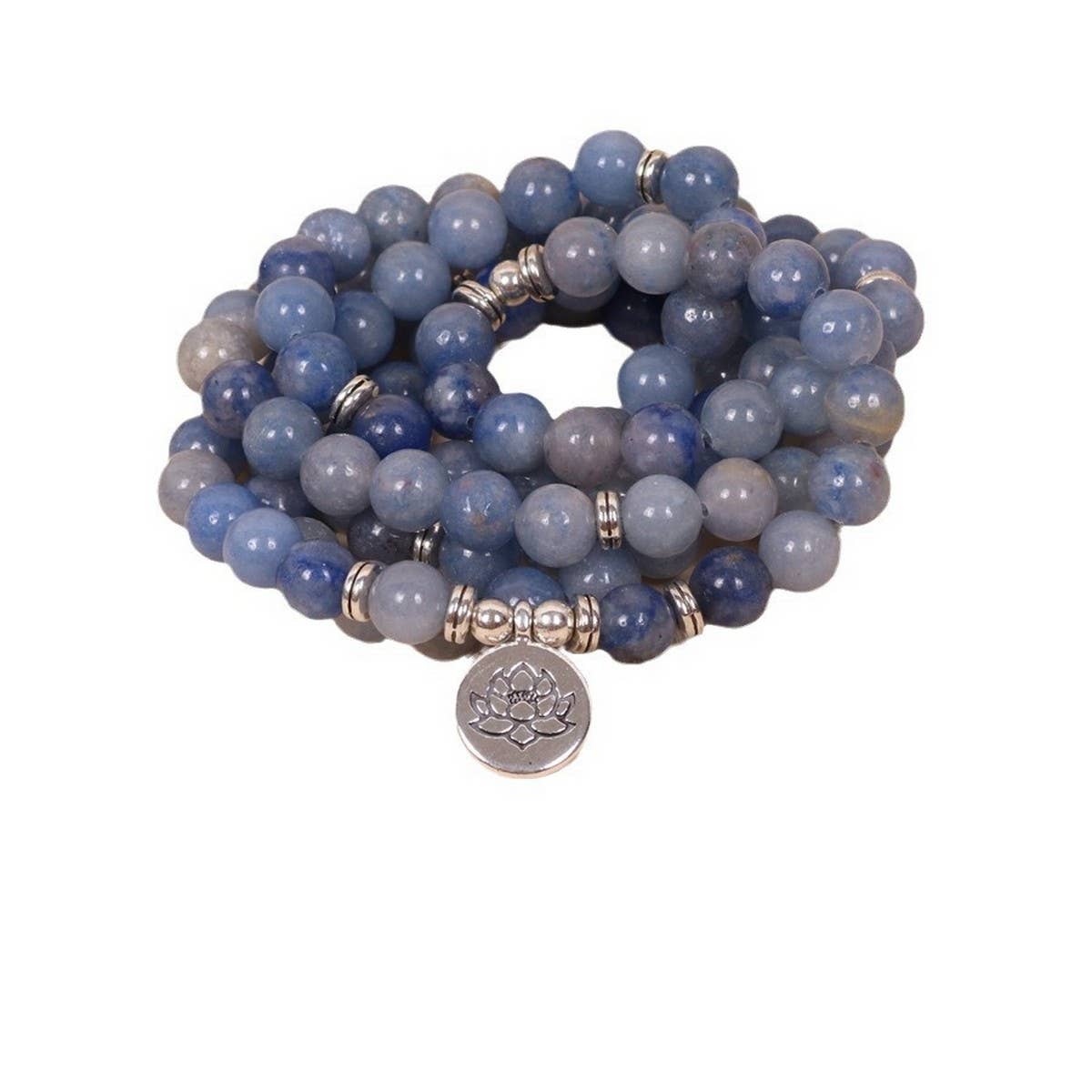 108 BLUE AVENTURINE LOTUS PENDANT BEADED BRACELET_CWAJE3923