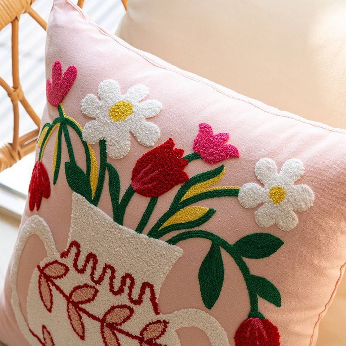 FLORAL EMBROIDERED SQUARE PILLOW COVER SOFA CUSHION_CWMM7708