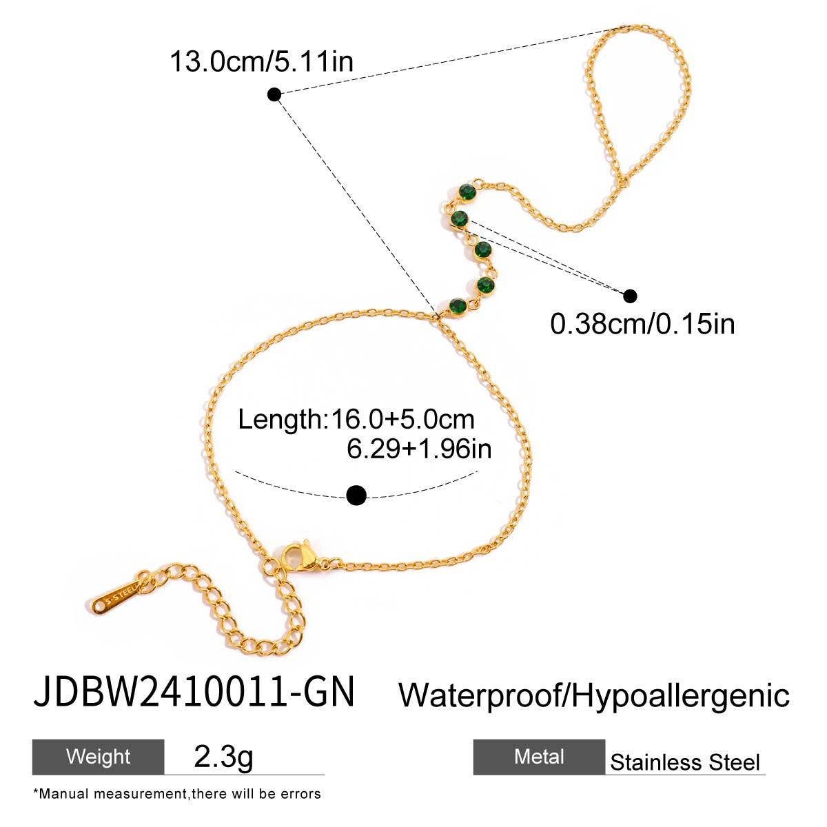 LUXURY GREEN ZIRCON FINGER CHAIN 18K GOLD STEEL_CWAJE4840