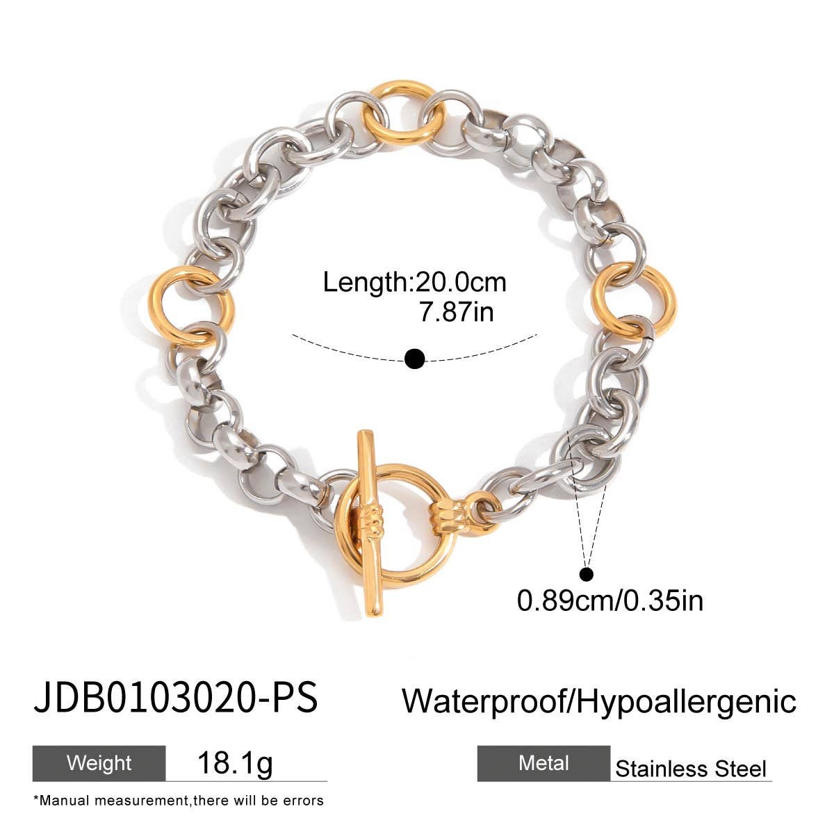 LUXURY 18K GOLD WIDE TWO TONE CHAIN BRACELET_CWAJE4836