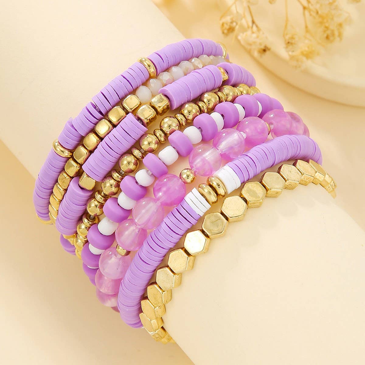 SIMPLE MULTI STRAP POLYMER CLAY BRACELET SET_CWMM3527