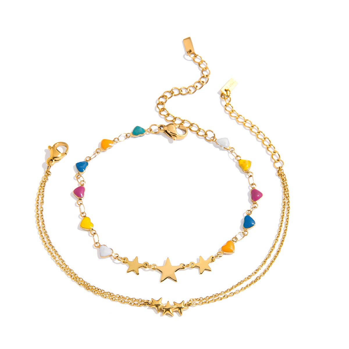 BRIGHT ENAMEL HEART STAR BRACELET 18K GOLD STEEL_CWAJE4812