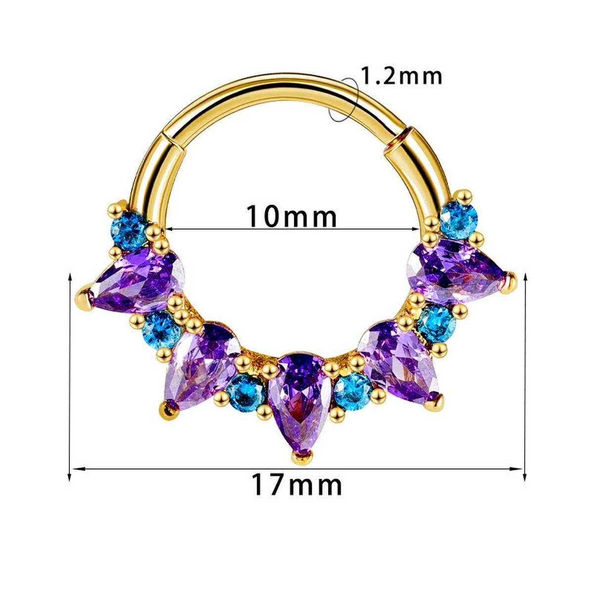Zircon Amethyst Nose Hoop Ring Closed Style_CWMM9508