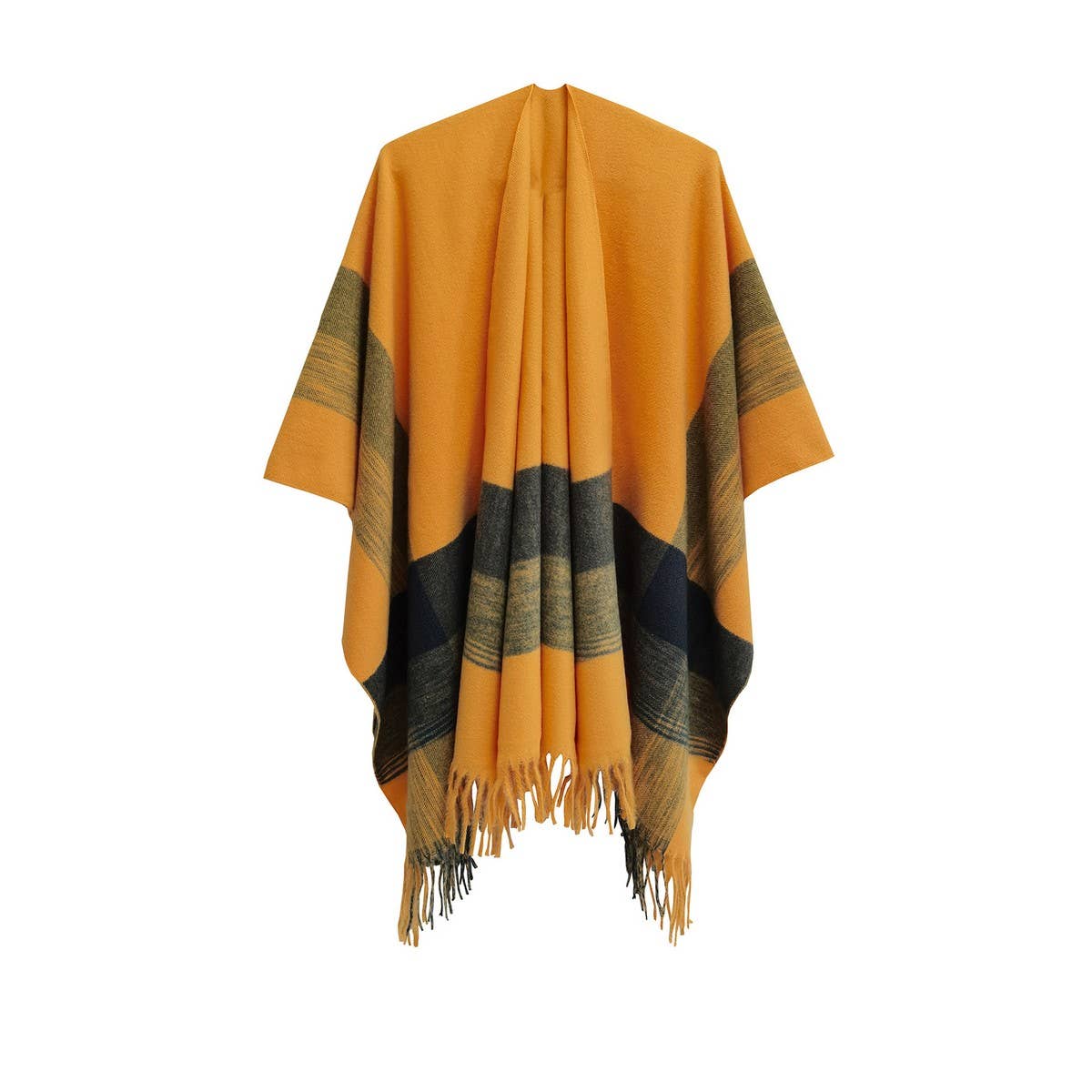 MONOCHROME STRIPED TASSEL WARM SHAWL CLOAK_CWASC0281