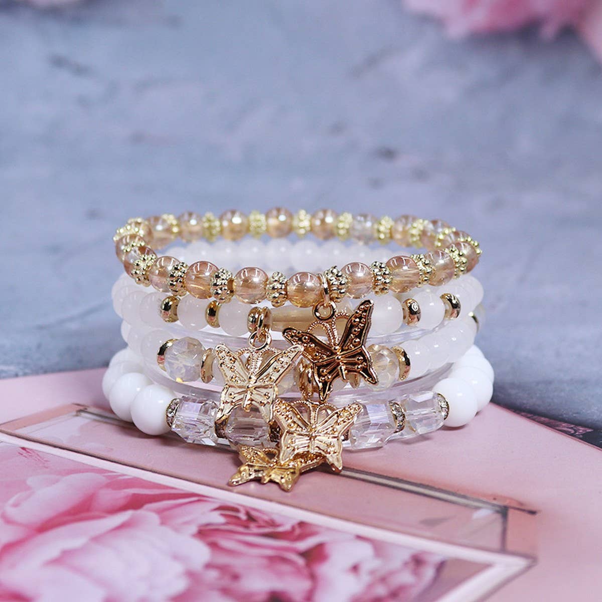 BOHEMIAN CRYSTAL BUTTERFLY ELASTIC BRACELET_CWASC0695