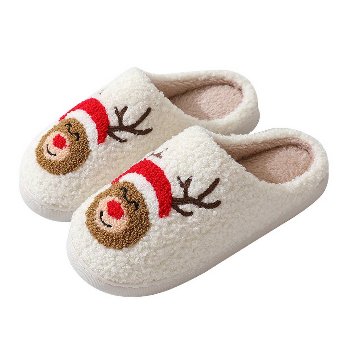 DEER PATTERNED CHRISTMA SANTA CLAUS INDOOR SLIPPER_CWSHS0257