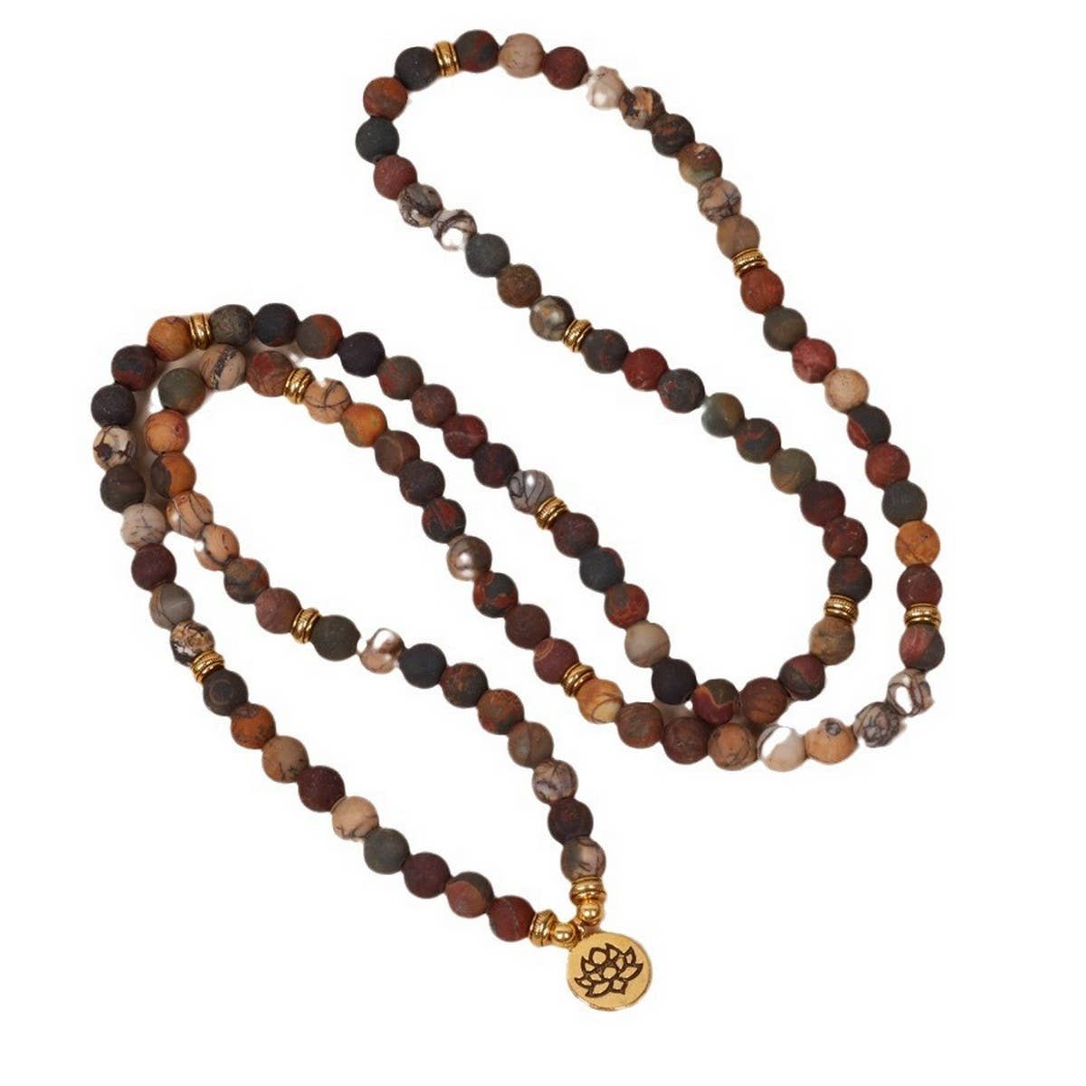 108 LOTUS PENDANT PICASSO STONE BEADED BRACELET_CWAJE3949