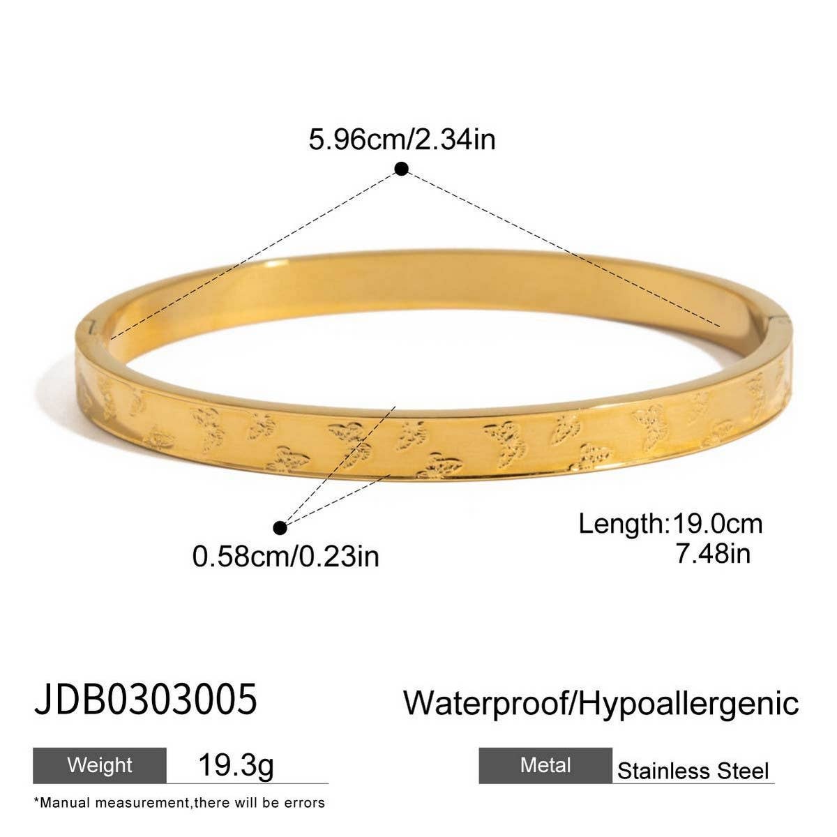 18K GOLD TITANIUM STEEL HEART ZIRCON OPEN BANGLE_CWAJE4680
