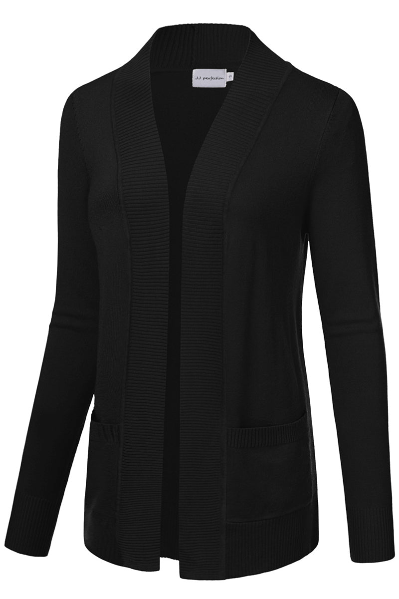 WOMEN'S OPEN FRONT KNIT LONG SLEEVE POCKETS SWEATER CARDIGAN
