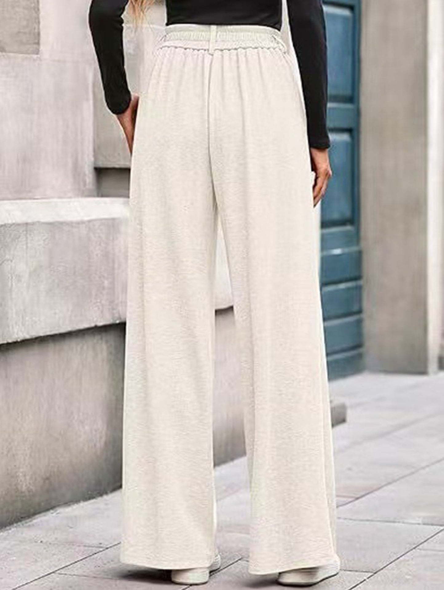 Versatile solid color straight wide-leg pants
