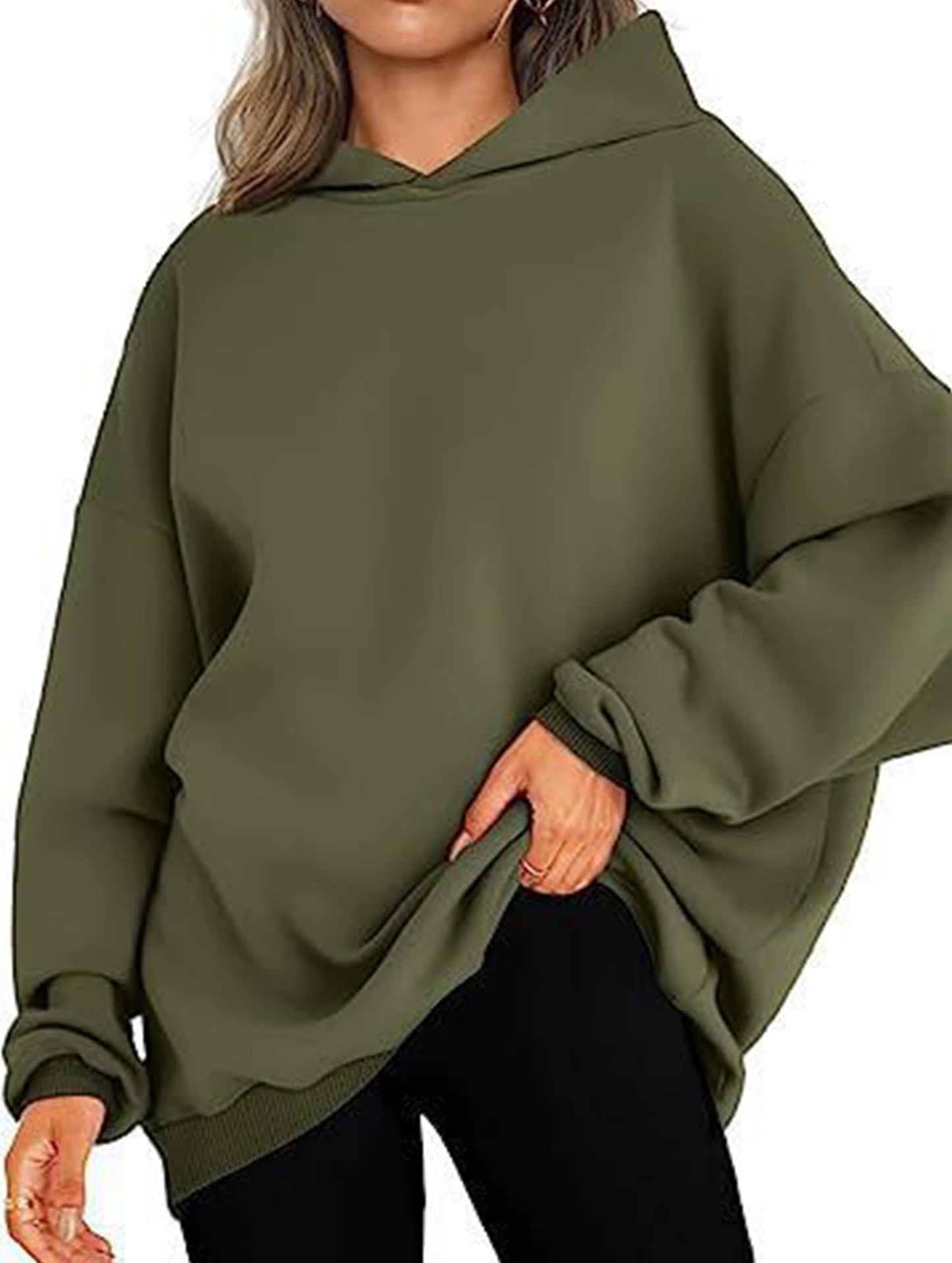 Oversized loose fleece hooded sweatshirt