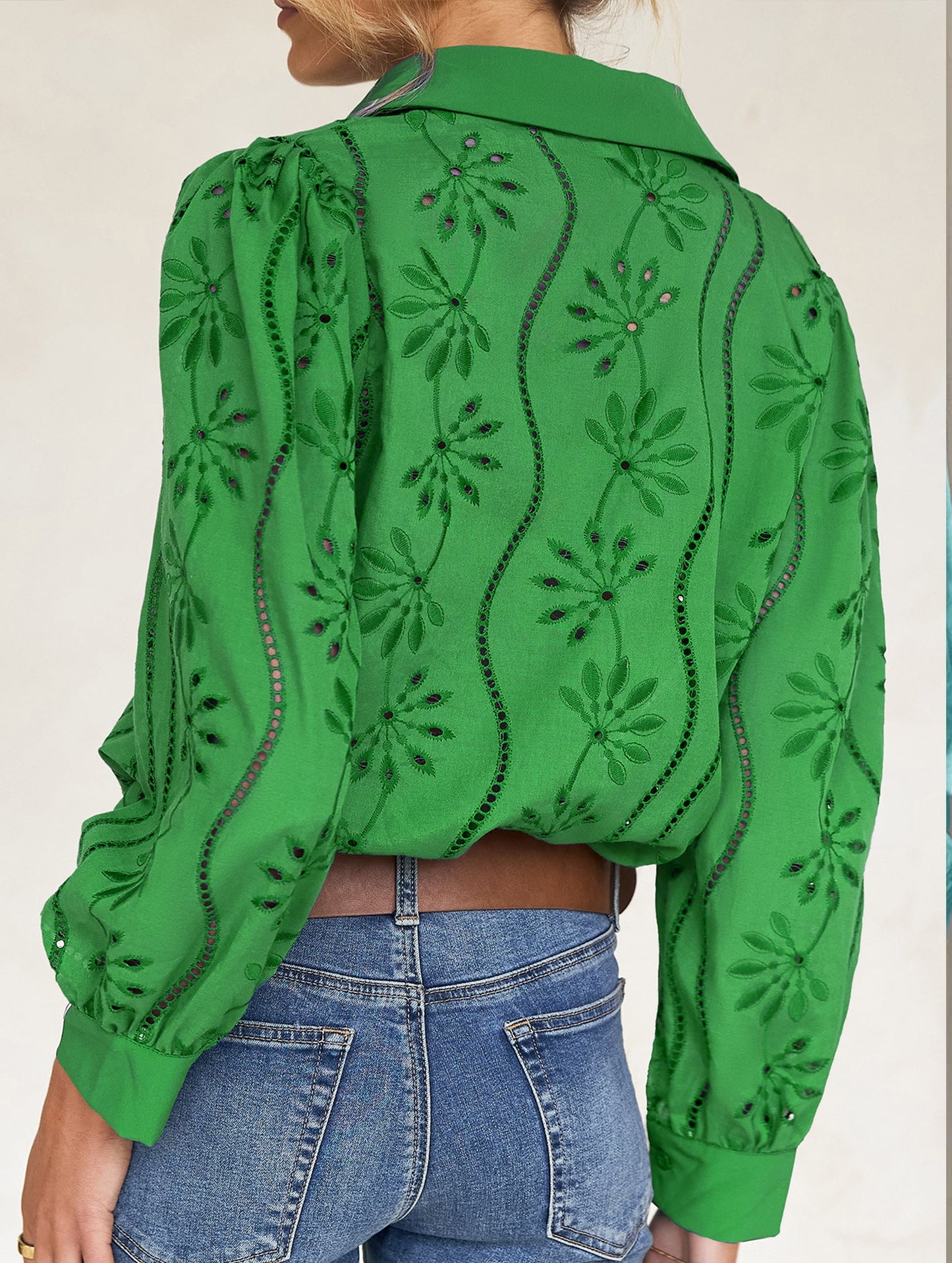 Casual loose hollow puff sleeve cardigan