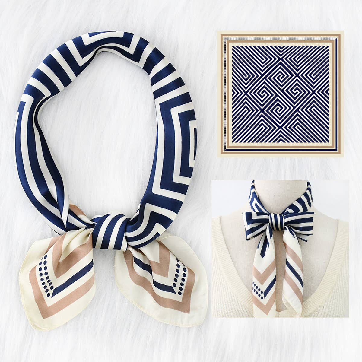 STRIPED SATIN SQUARE SCARF FOR SUN BAG WRAP_CWASC1149