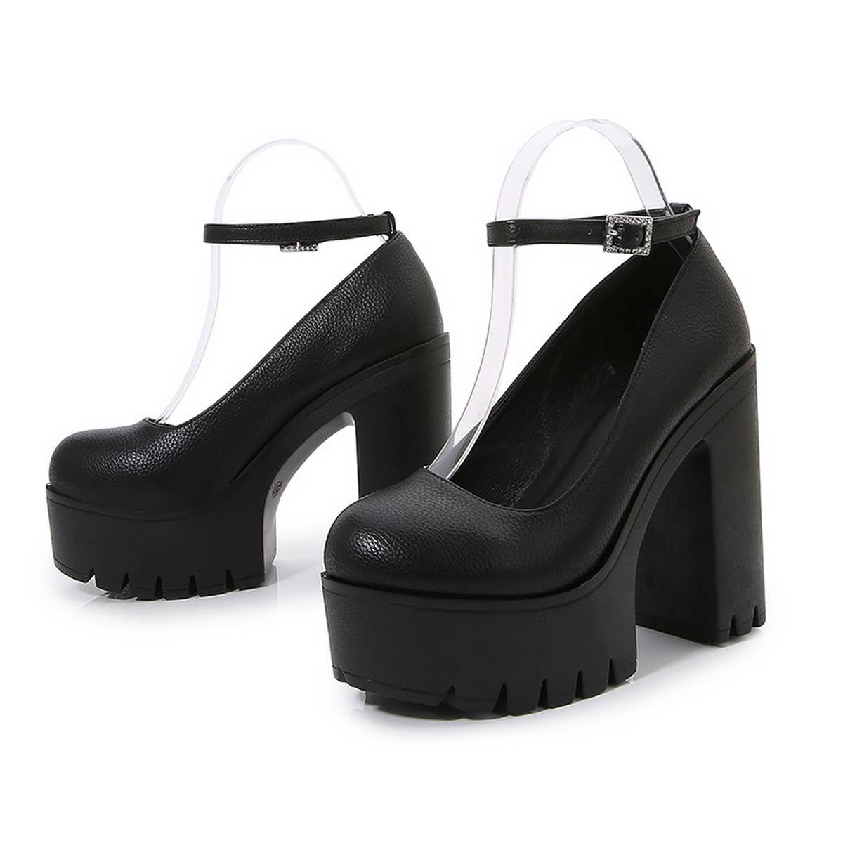 ROUND TOE FLAT BUCKLE PLATFORM HIGH HEELS_CWSHS0648