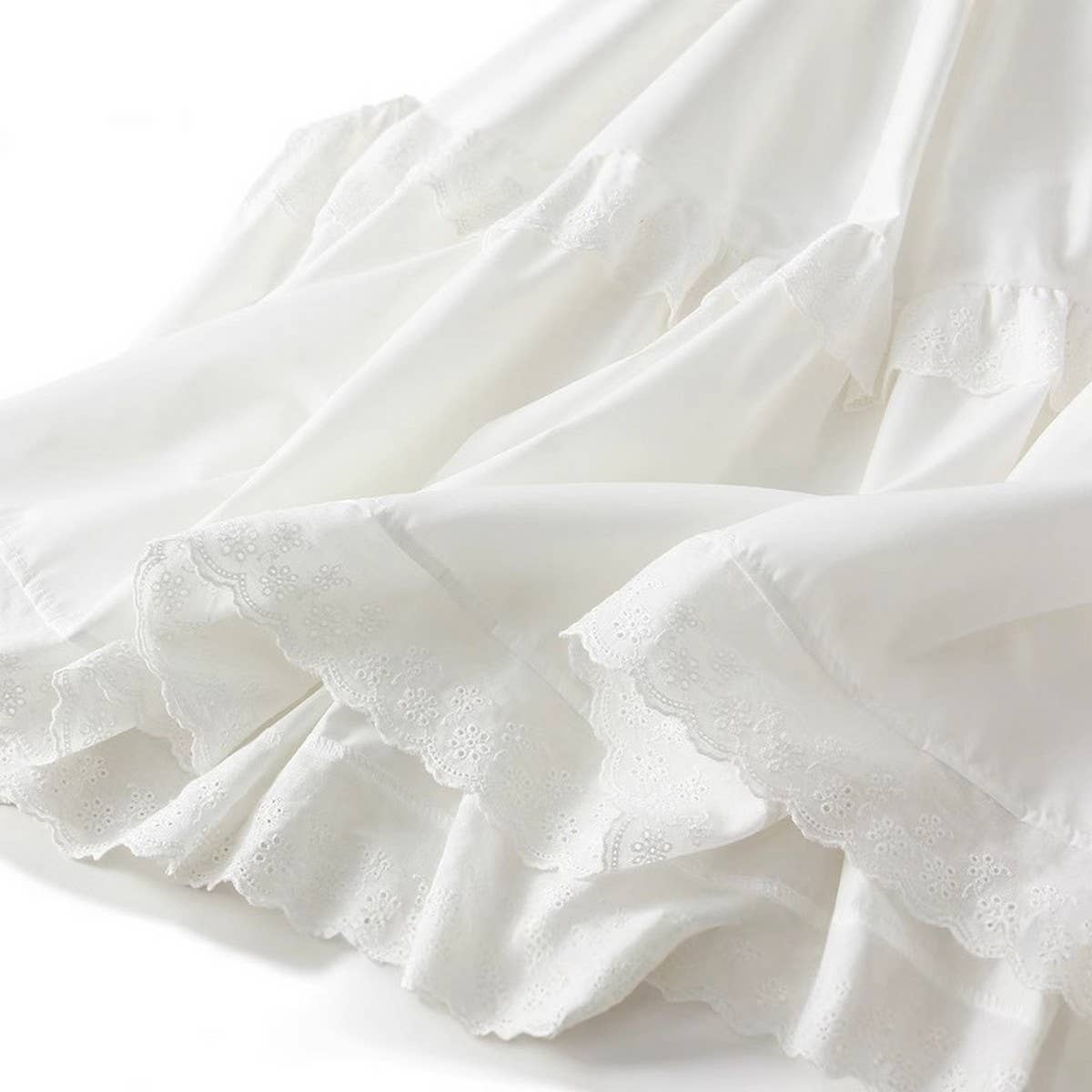 LACE TRIM HIGH WAIST MIDI CAKE SKIRT_CWBMS0335