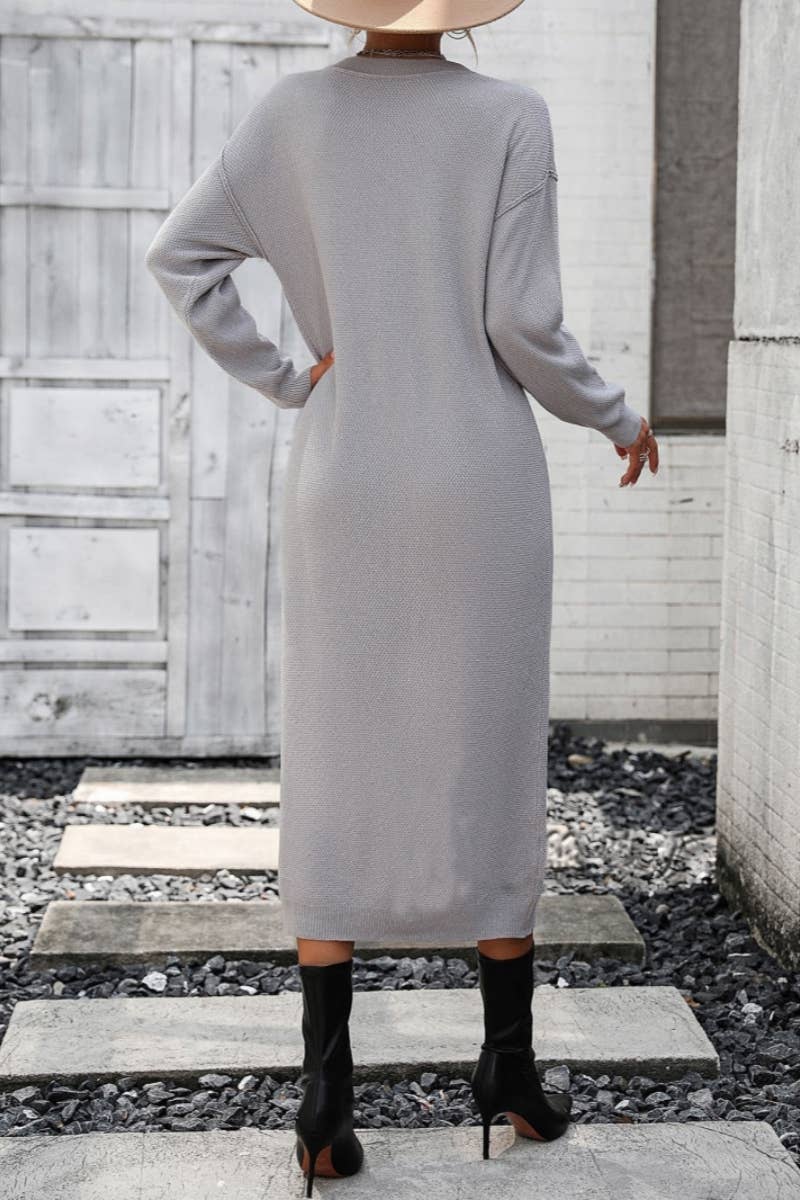 CWDMD538 Long Sleeve Loose V-Neck Button Tops Long Sweater