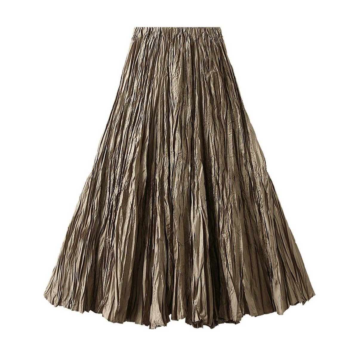 LOOSE PLEATED A LINE FLARED CASUAL MIDI SKIRT_CWBMS0399