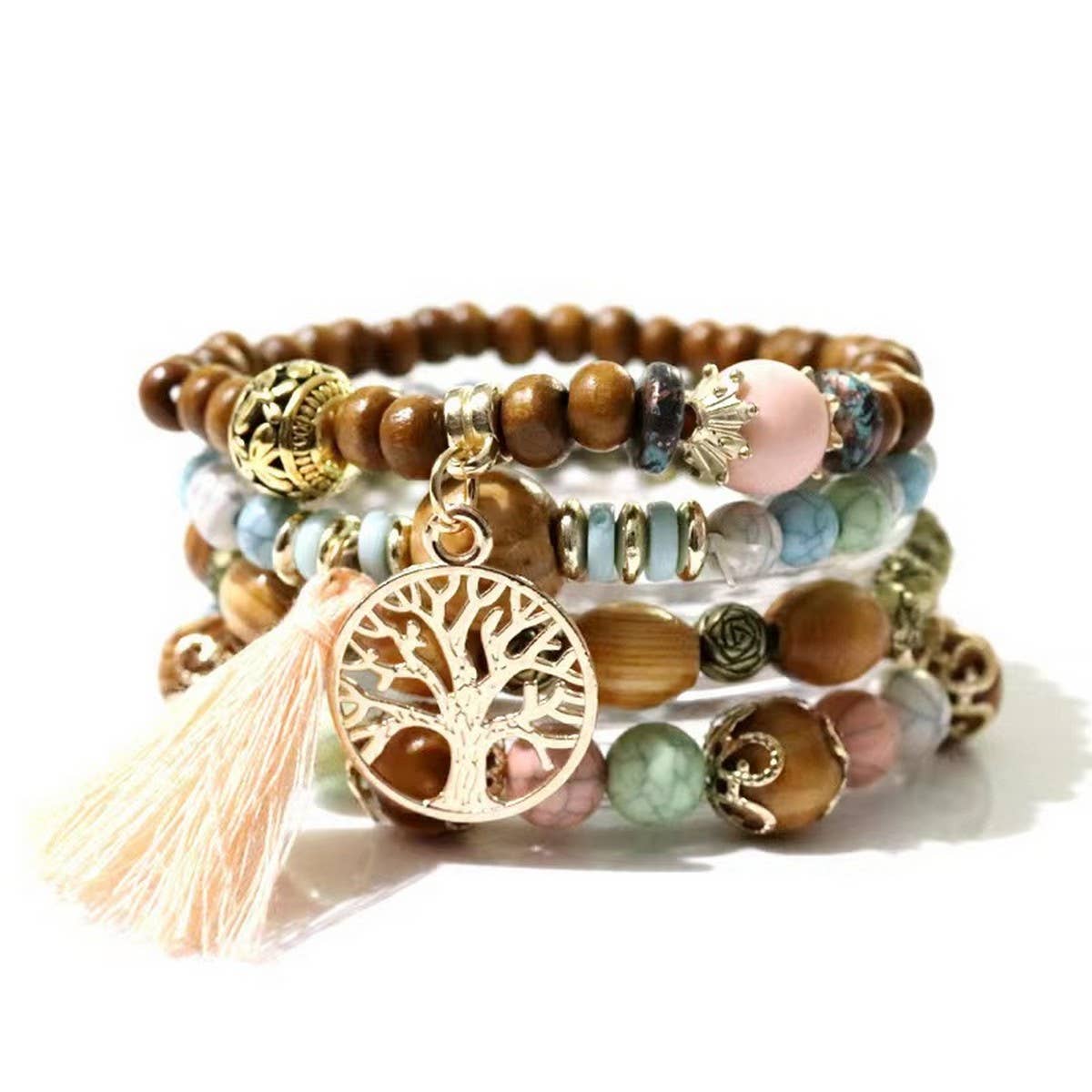 BOHEMIAN TASSEL WOODEN STRING FASHION BRACELET_CWASC0692
