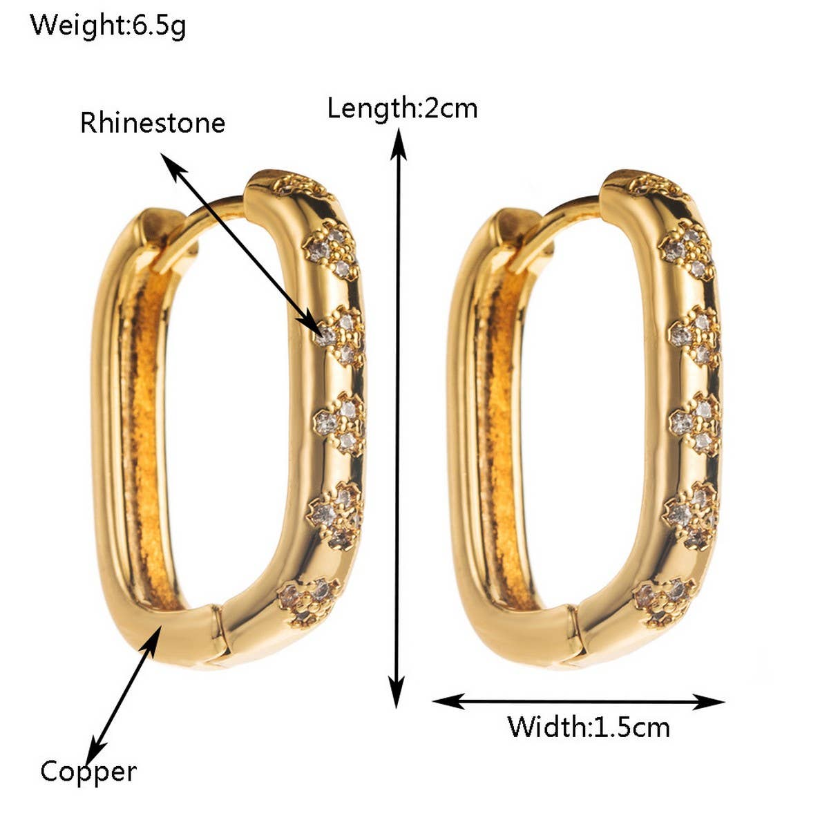 Zircon U-Shaped Hoop Earrings Gold-Plated Elegance_CWMM8510