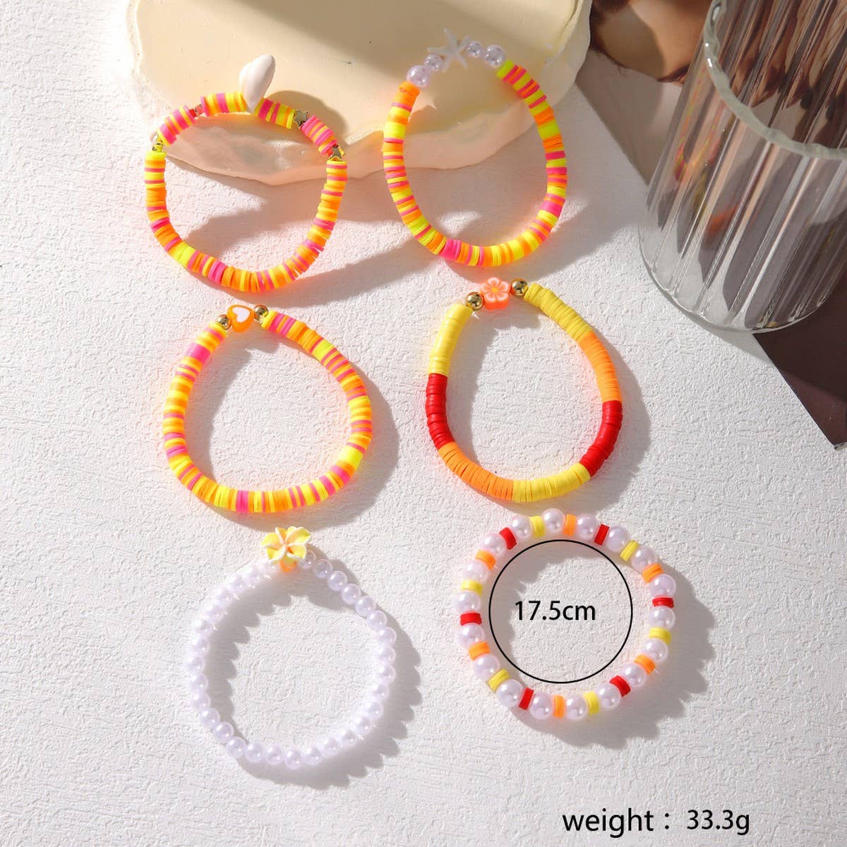 COLORFUL POLYMER CLAY FLOWER SHELL BRACELET SET_CWMM3514