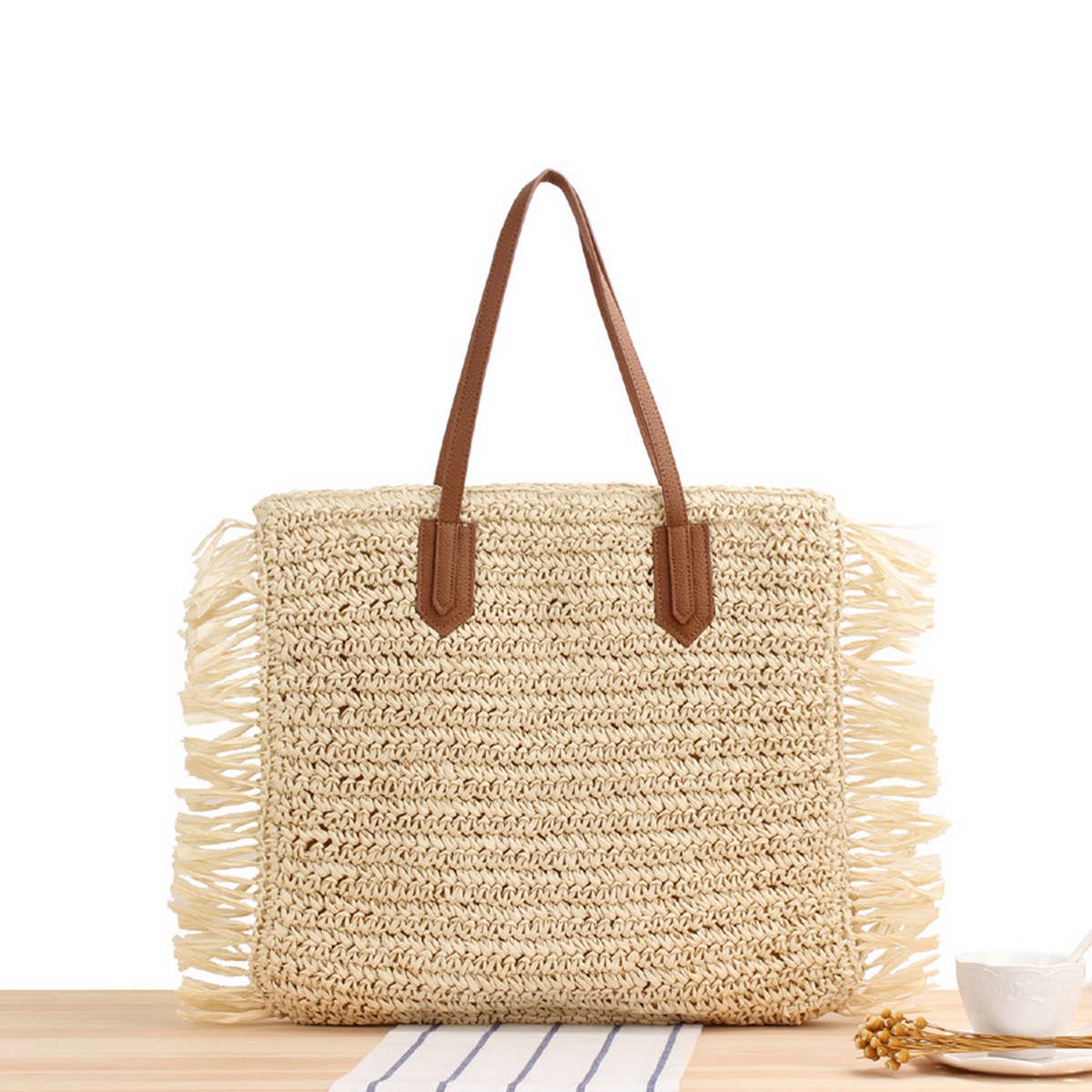 SUMMER BEACH TASSEL STRAW BAG_CWAB2034