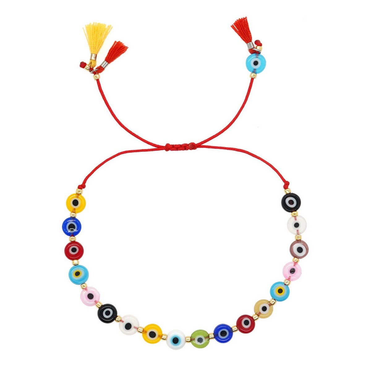 MIXED COLOR GLASS DISC EYE SMALL TASSEL BRACELET_CWMM3855