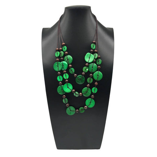 HANDMADE COCONUT WOOD BEADED MULTI-LAYER NECKLACE