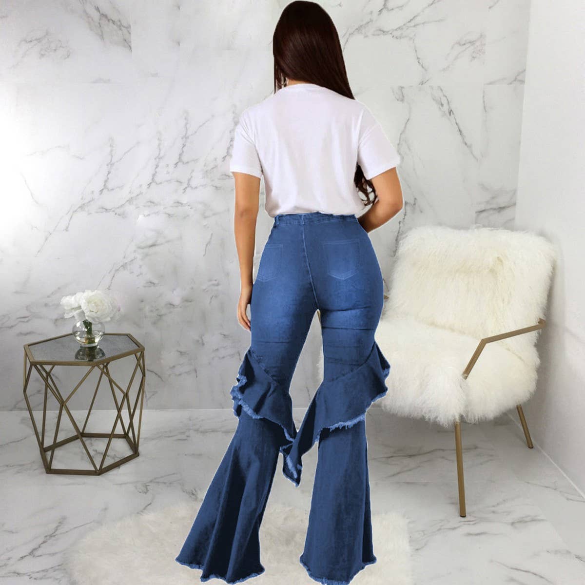 WOMEN FASHIONABLE WIDE LEG PANTS DENIM FLARED PANTS_CWJP0090
