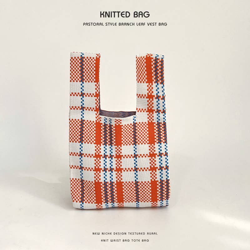 Colorful checkered knitted single-shoulder bag