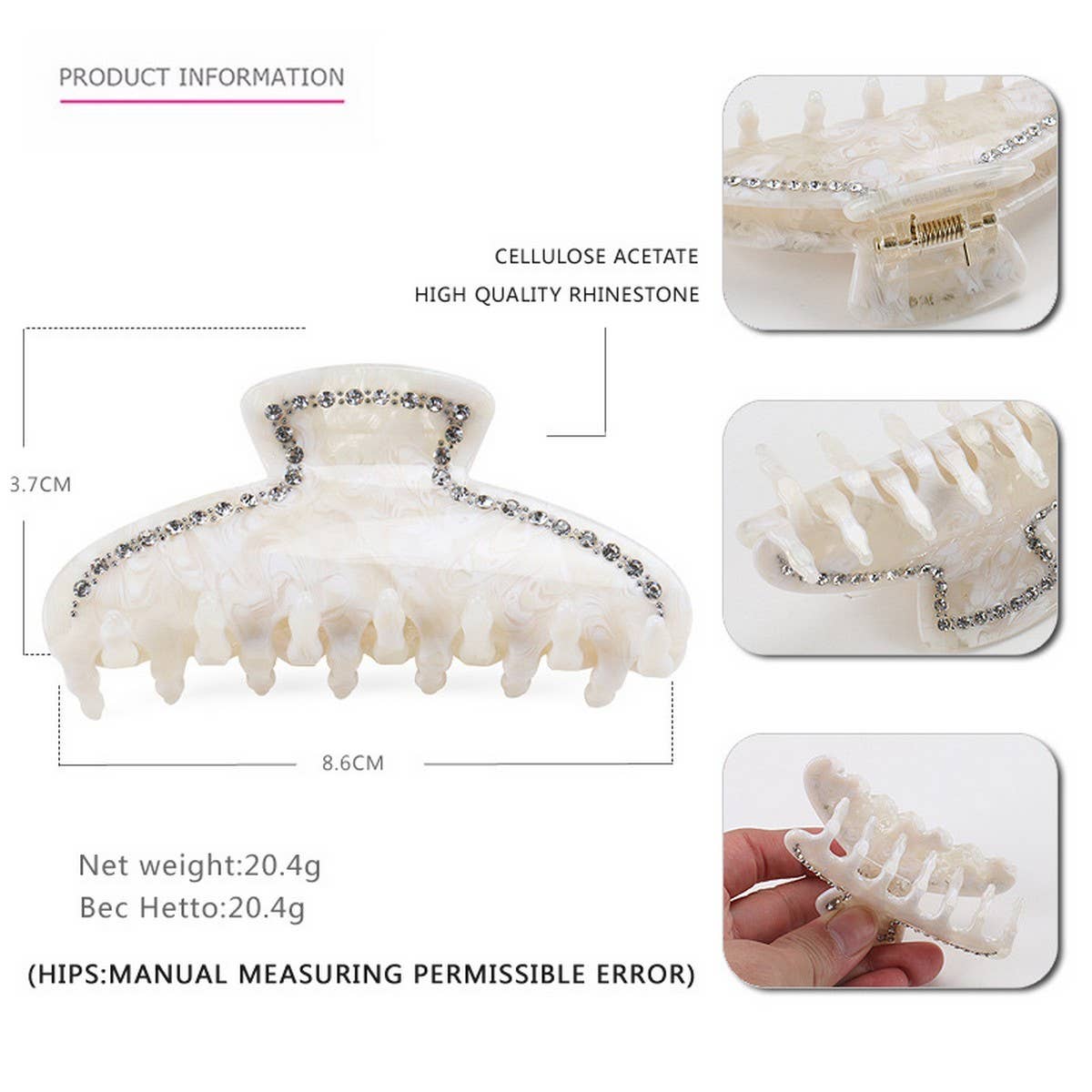 French Retro Hair Claw, Rhinestone Ponytail Clip