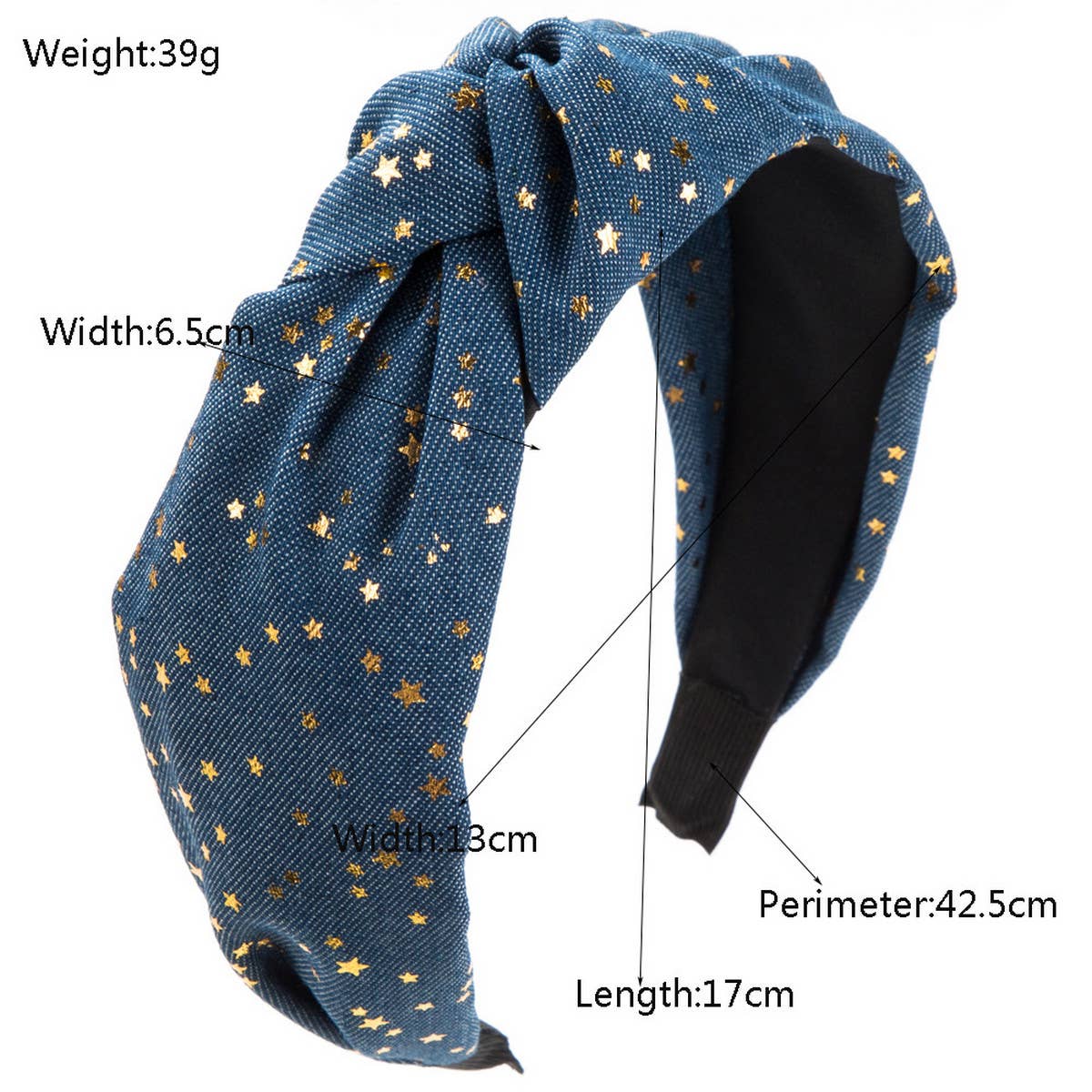 GOLD FIVE-POINTED STAR WIDE KNOTTED HEADBAND