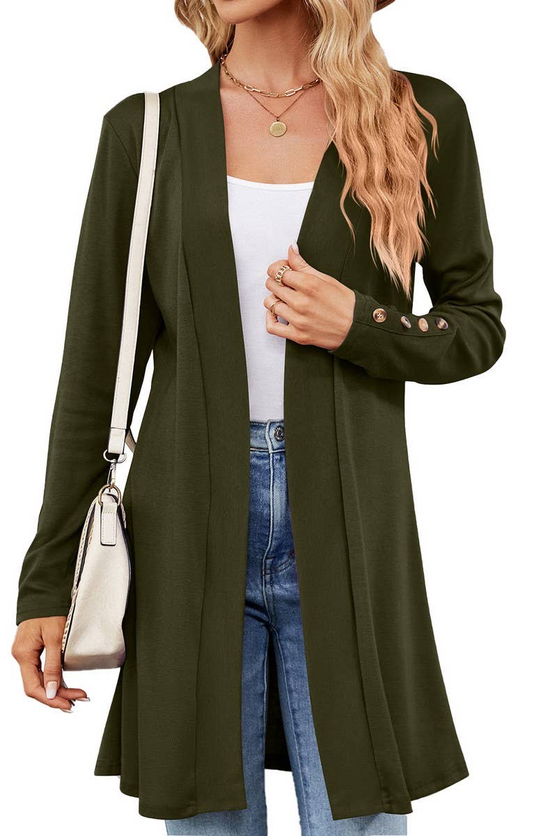 CWOCO1154_SOLID COLOR LAPEL BUTTON LOOSE KNIT CARDIGAN