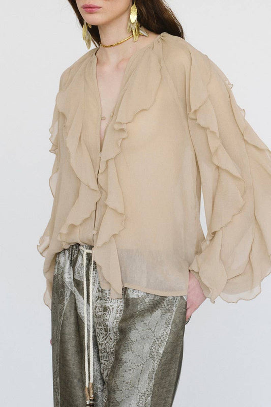 Cwttl2042_Solid Color Temperament Ruffled Zipper Top