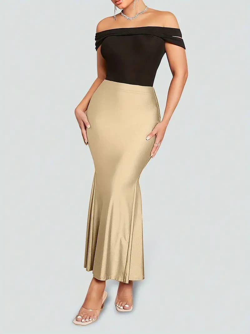 Fishtail knit elastic elastic waist long skirt