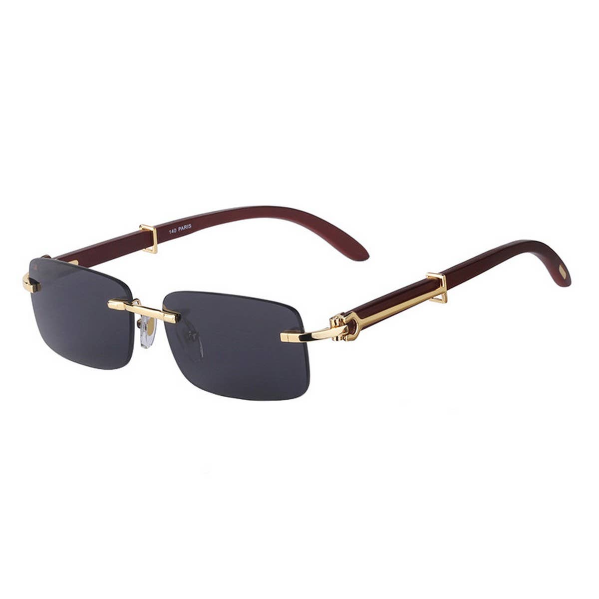 VINTAGE FRAMELESS WOOD GRAIN TEMPLE SUNGLASSES