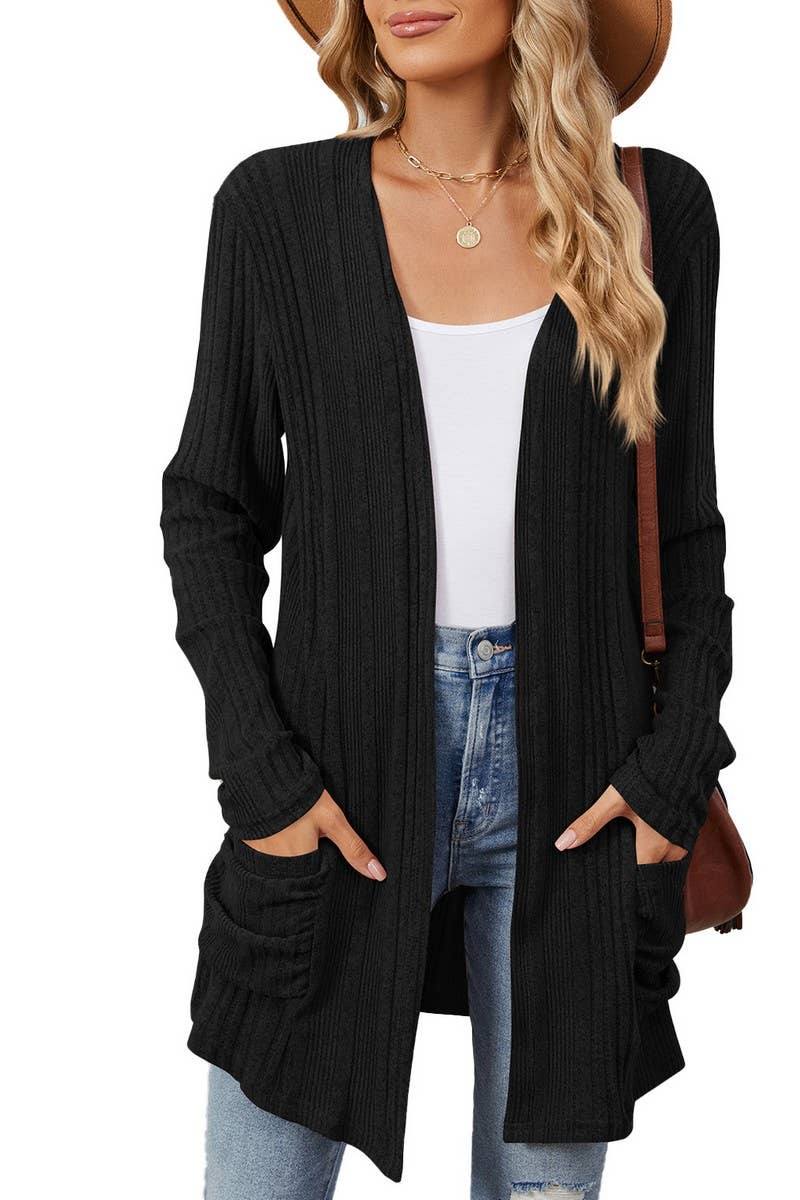 CWOCAL1923_BRUSHED POCKET LONG SLEEVE CARDIGAN COAT