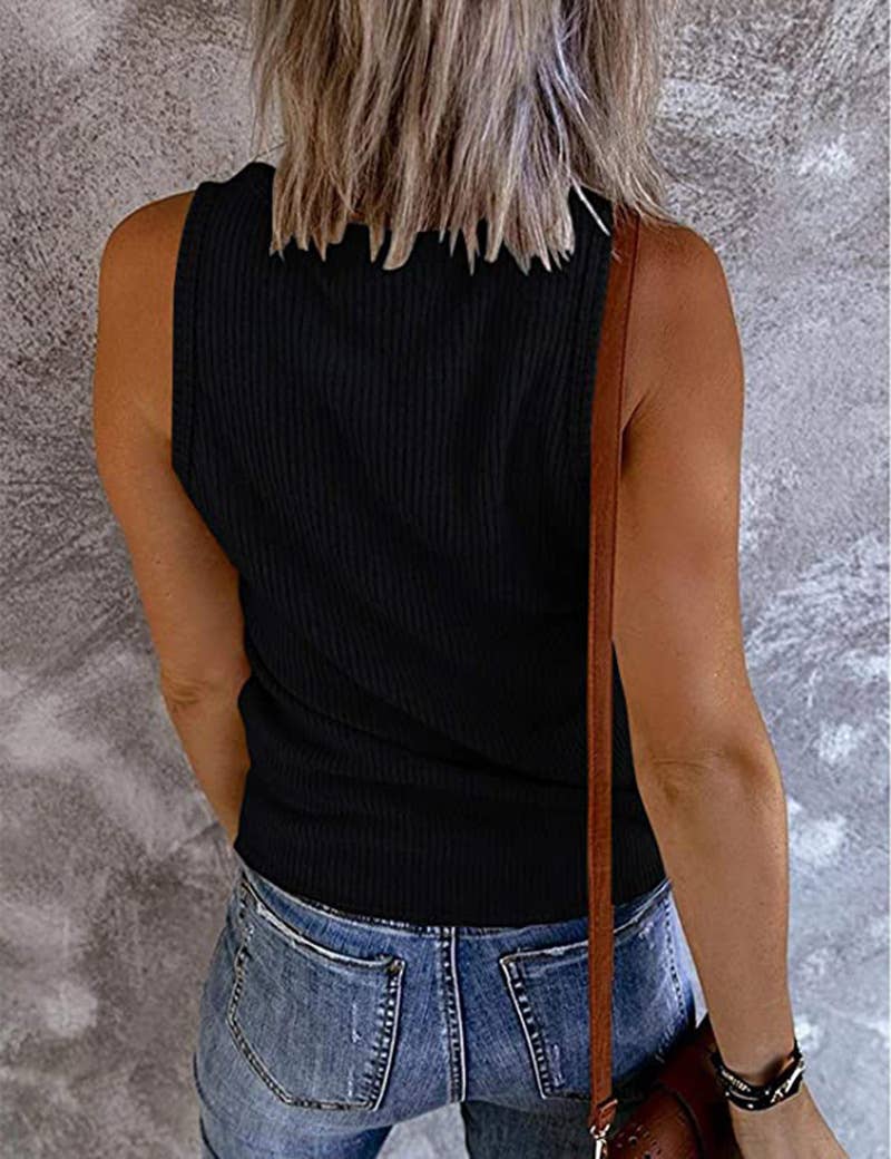 SOLID COLOR V-NECK BREASTED SLIM-FIT KNIT VEST