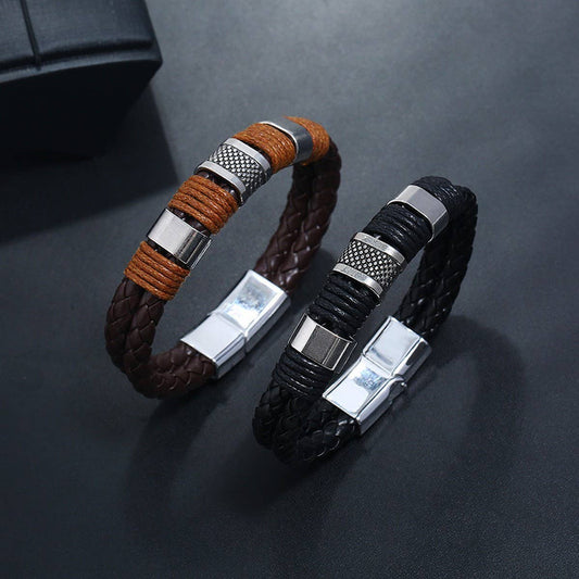 MEN'S PERSONALIZED SIMPLE LEATHER BRACELET