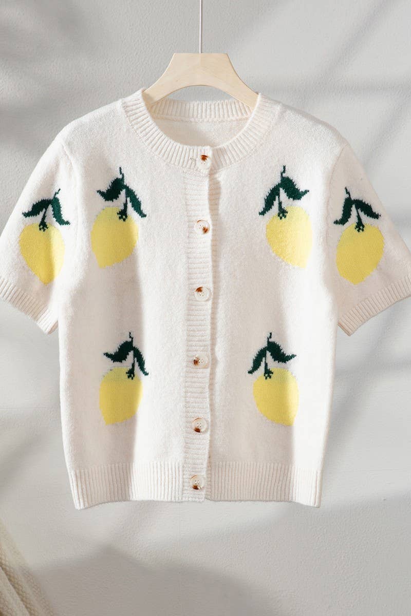 CWOCAL00714_MANGO PRINT SHORT SLEEVE BUTTON KNIT TOP