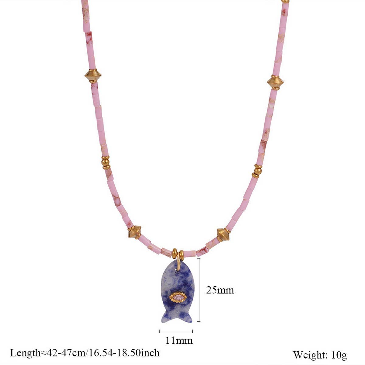 Animal Fish Necklace with Gem and Steel_CWMM7531