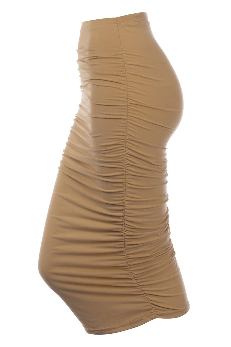 CWBMS070_PLUS Slim Fit Ruched Long Pencil Skirt