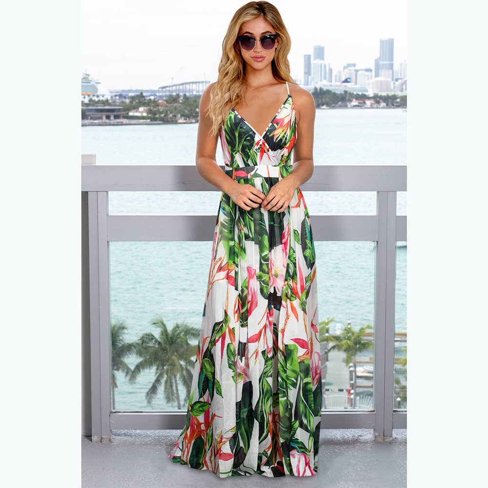 Bohemian Floral Print Spaghetti Strap Long Dress_Cwdmd5296