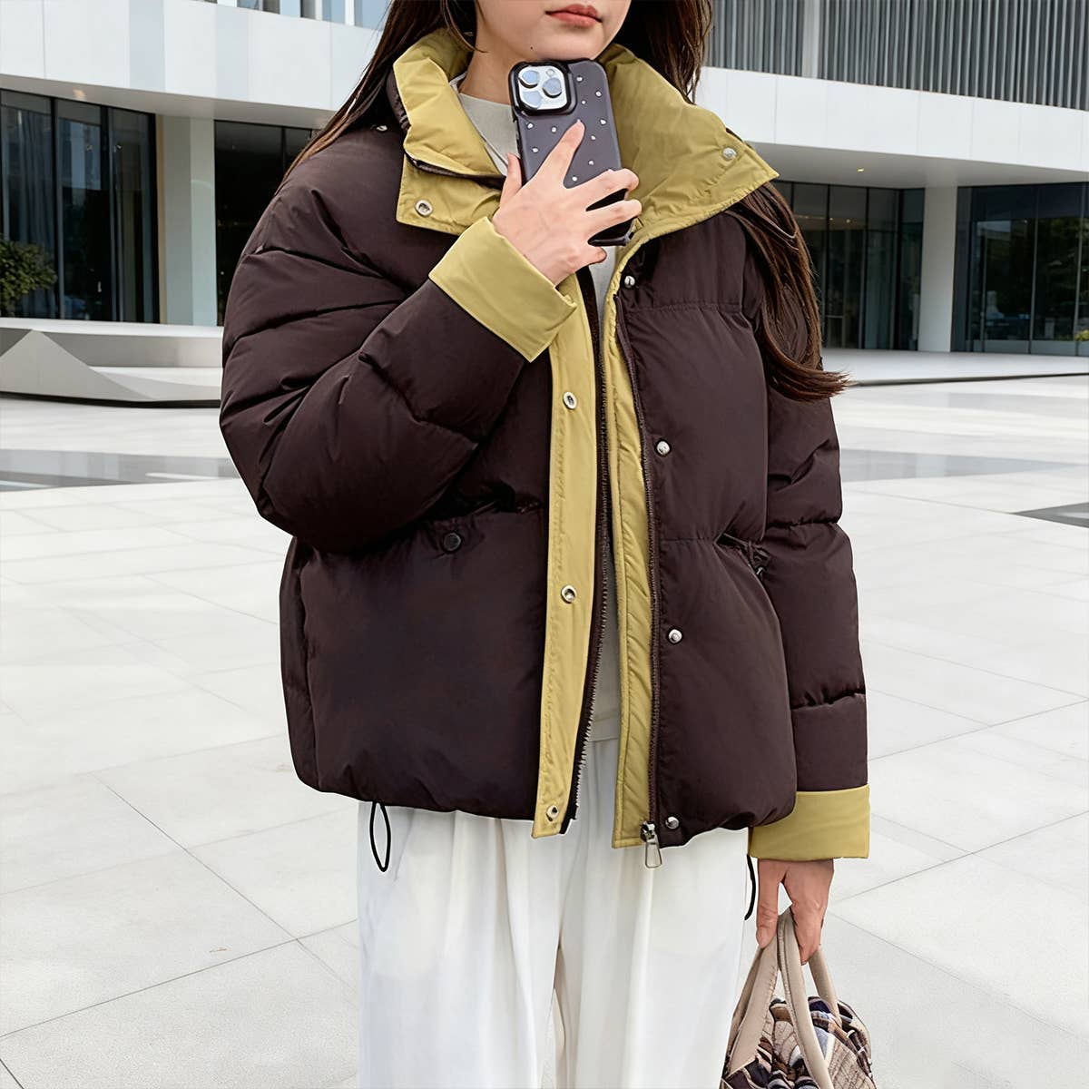 Short standing collar loose thick padded jacket