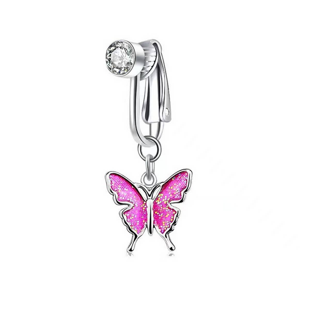 Non-Pierced Butterfly Oil Drop Belly Button Clip_CWMM9469