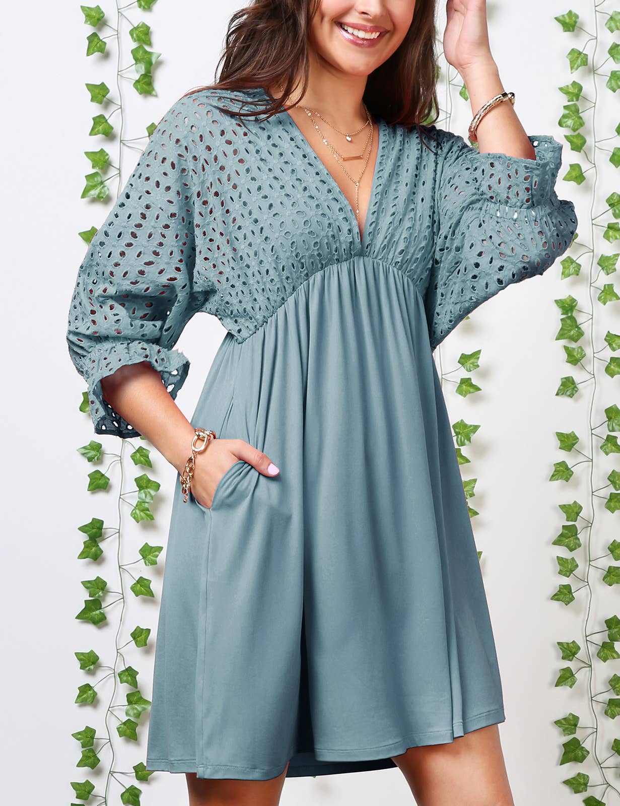 WOMEN DEEP V LOOSE SHORT DRESS_CWDSD10367