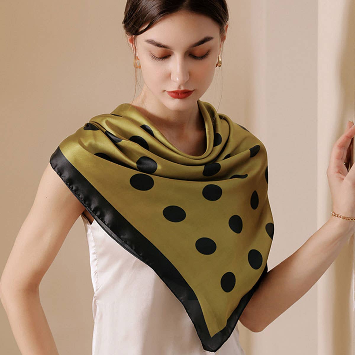 Women?™s 35" Polka Dot Silky Wrap Neck Scarf