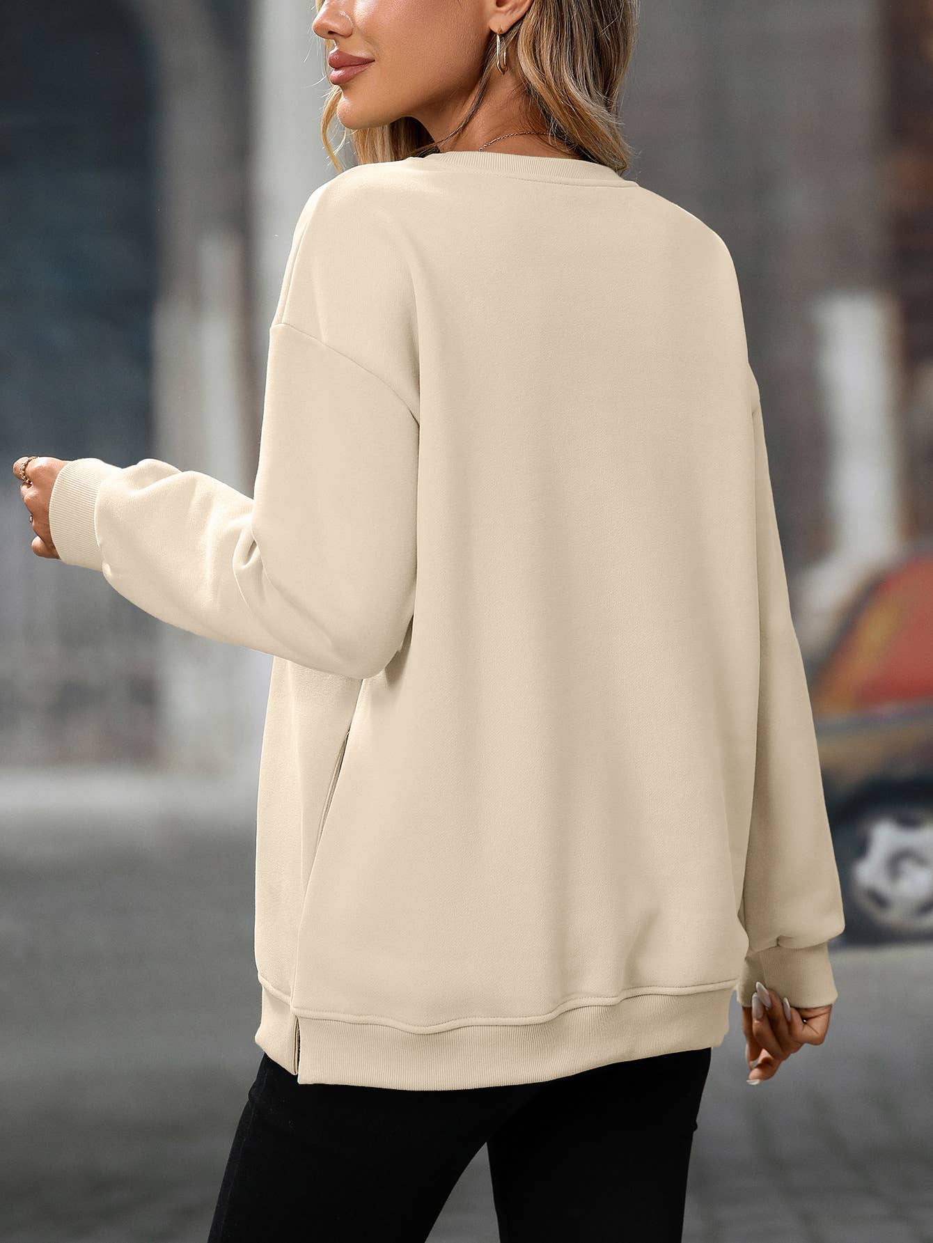 Round-neck sporty Y2K fleece sweatshirt