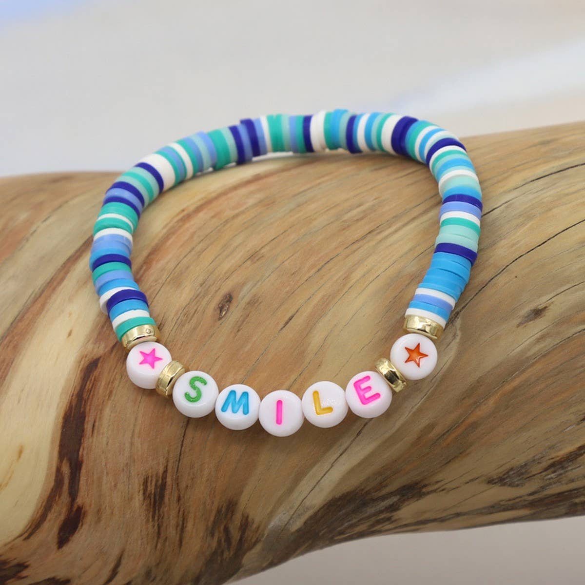 COLORFUL POLYMER CLAY LETTER BEADED BRACELET