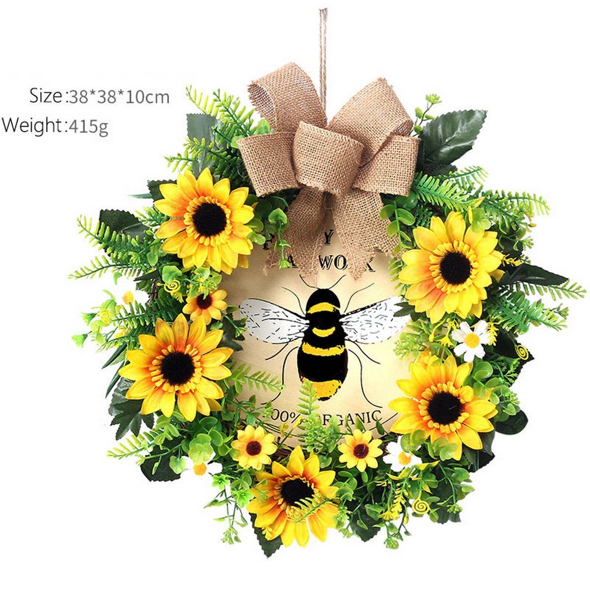 Sunflower Bee Festival Faux Floral Wreath_CWAJE05409